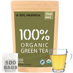 100% Propertea front packaging showing 100-count box and organic branding, clear quality benefit