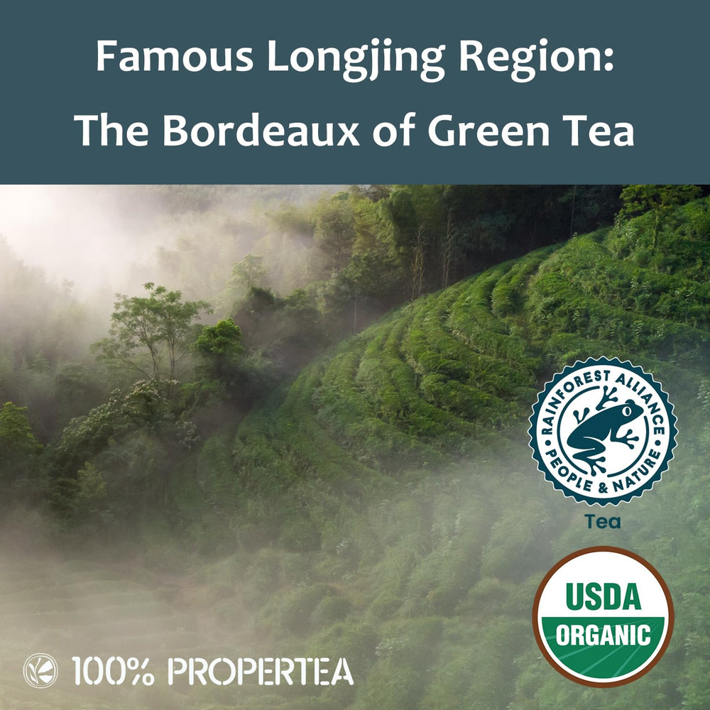 Steeped cup of Propertea green tea showcasing deep color and rich aroma for a satisfying sip