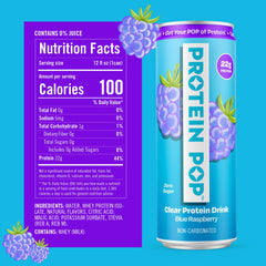 PROTEIN POP close-up of can label highlighting 22g protein clarity benefit