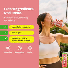 Protein Pop can in hand scale shows single-serve size and easy on-the-go protein