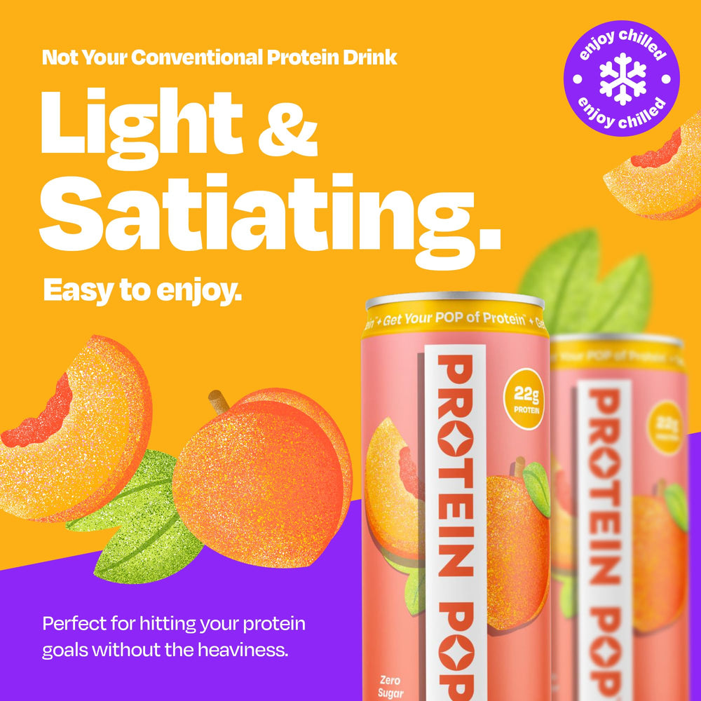 Protein Pop can held in hand showing convenient size for on-the-go use