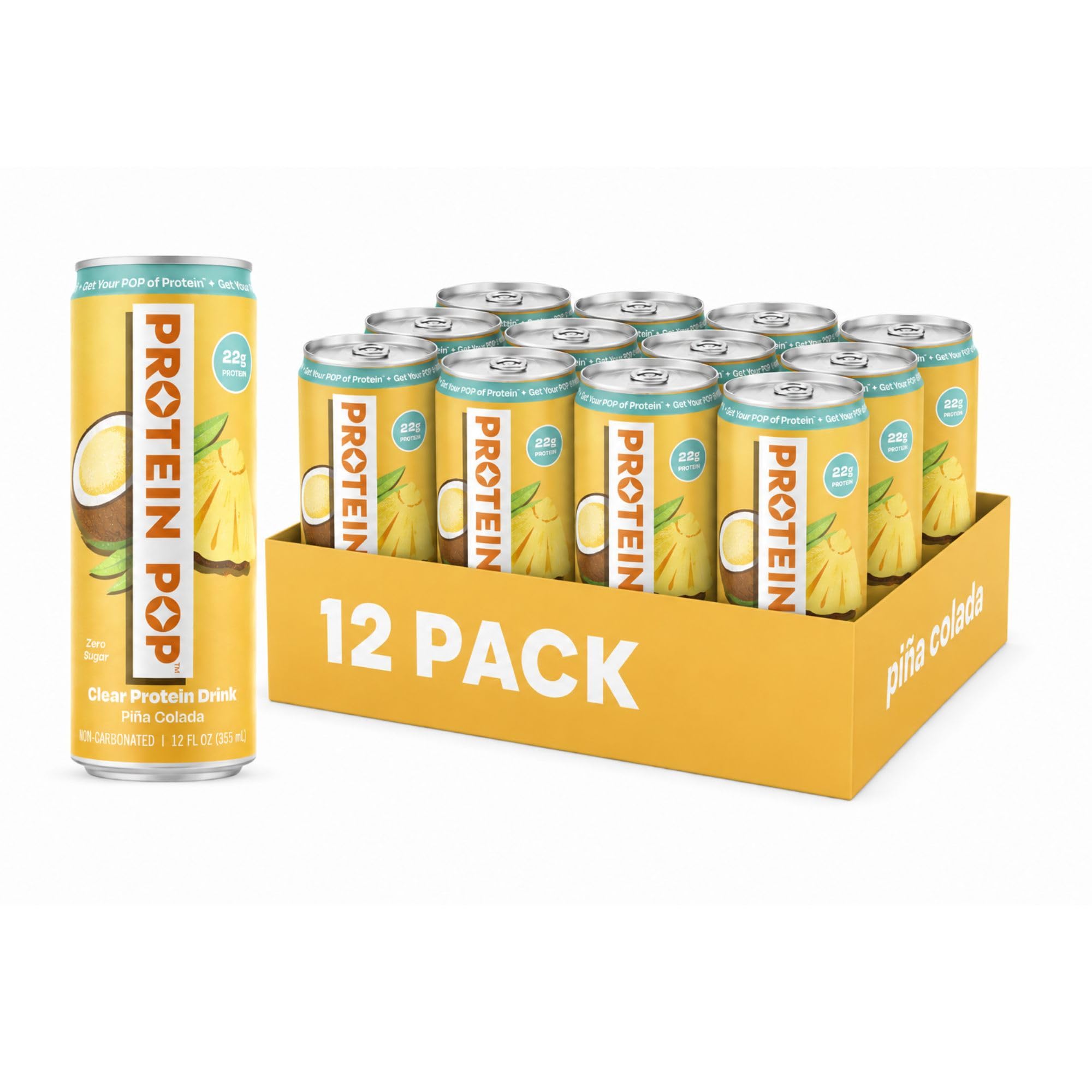 PROTEIN POP front can showing Piña Colada flavor and protein amount