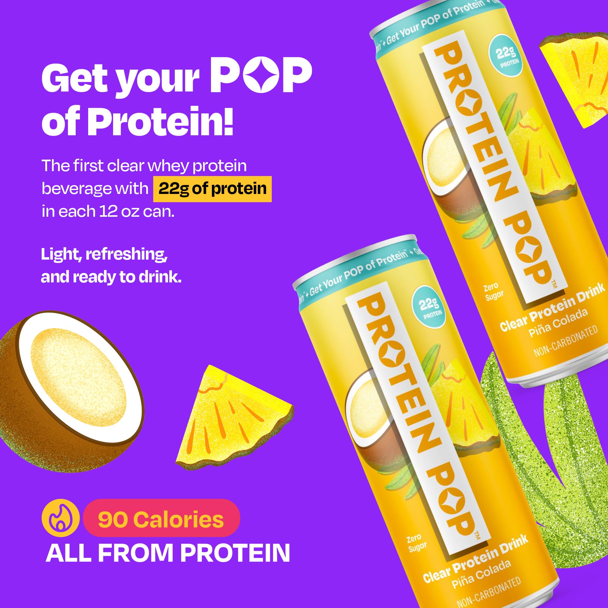 PROTEIN POP can in hand for scale, demonstrates portable 12 fl oz size