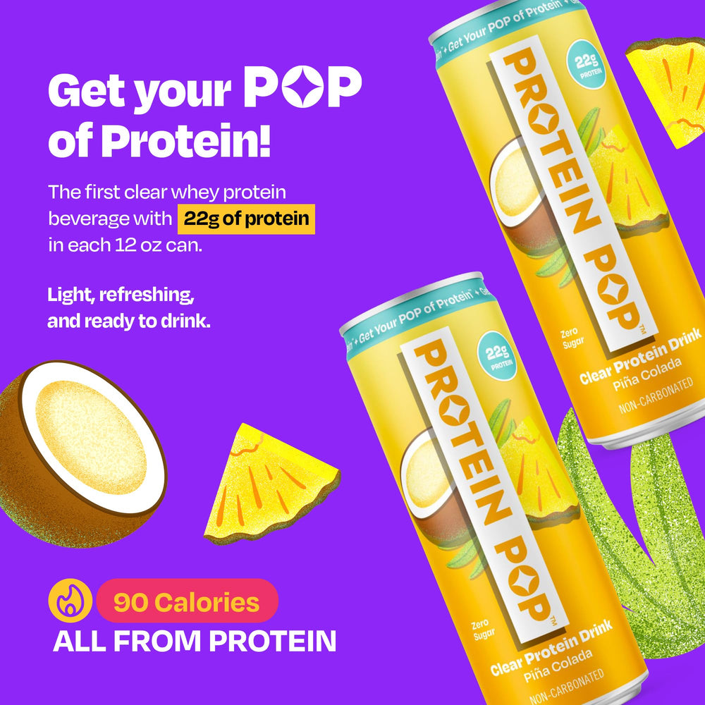 PROTEIN POP can in hand for scale, demonstrates portable 12 fl oz size