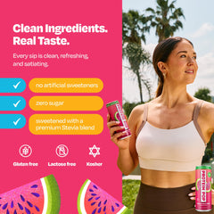 PROTEIN POP being poured into a glass, shows clarity and easy sipping