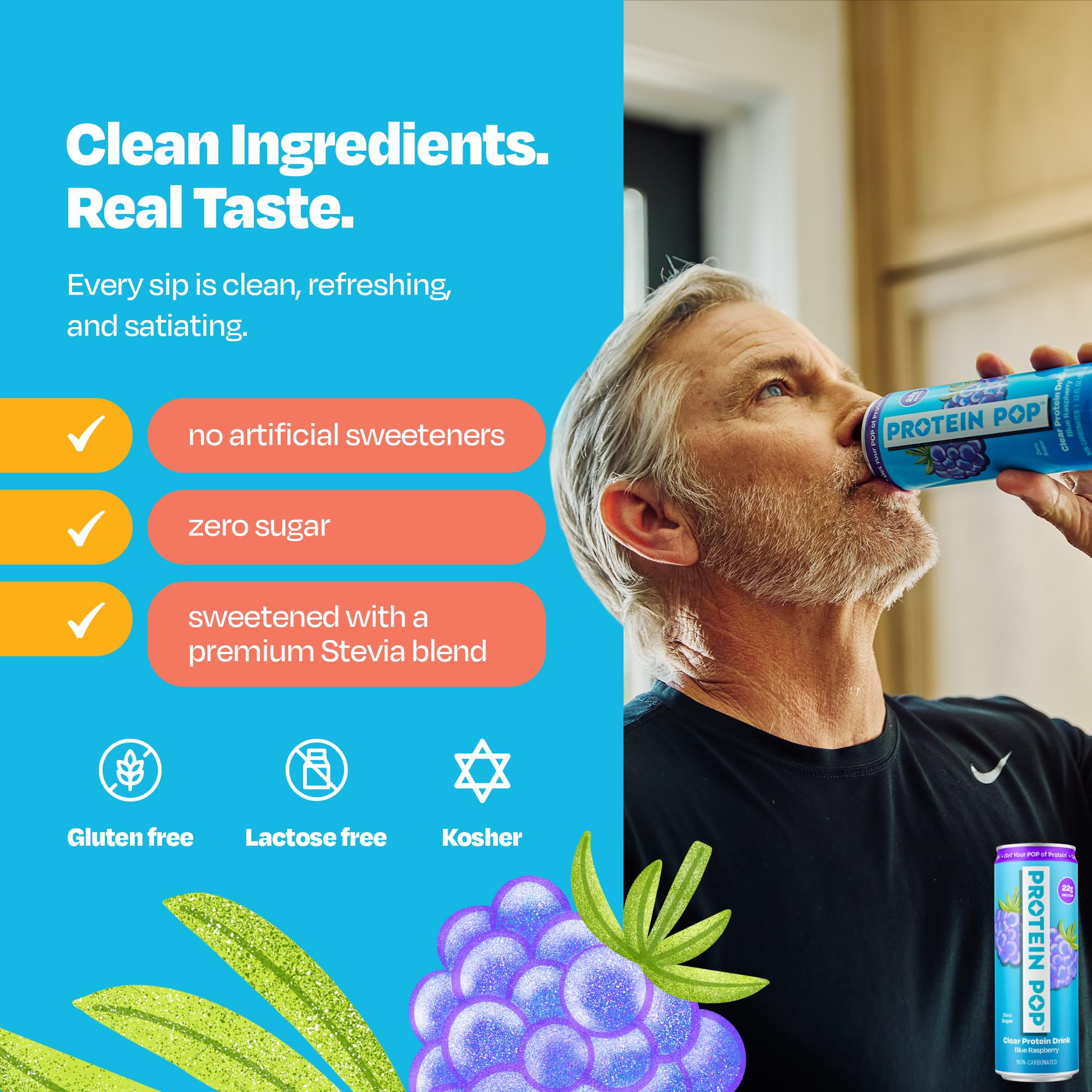 PROTEIN POP can next to a hand for size comparison and convenient portion benefit