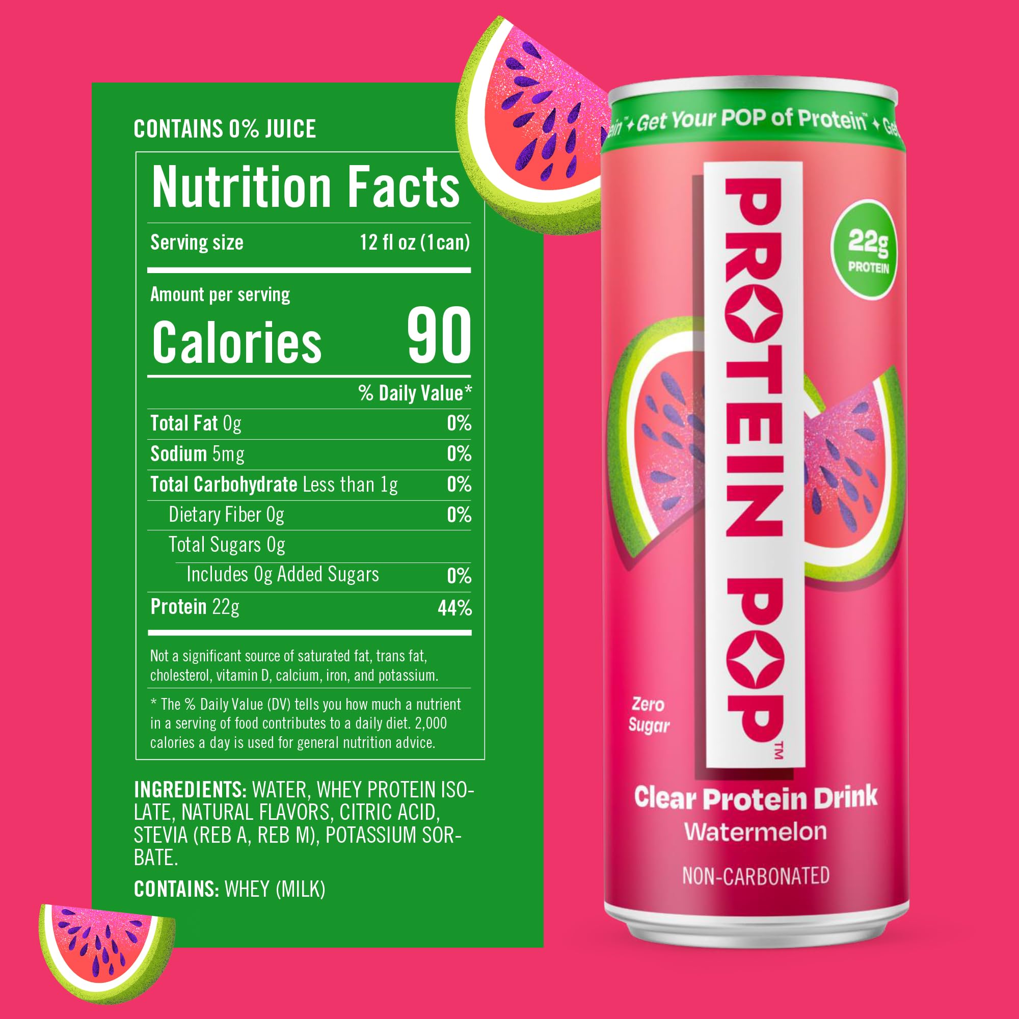 PROTEIN POP side label close-up showing ingredients and zero-sugar benefit