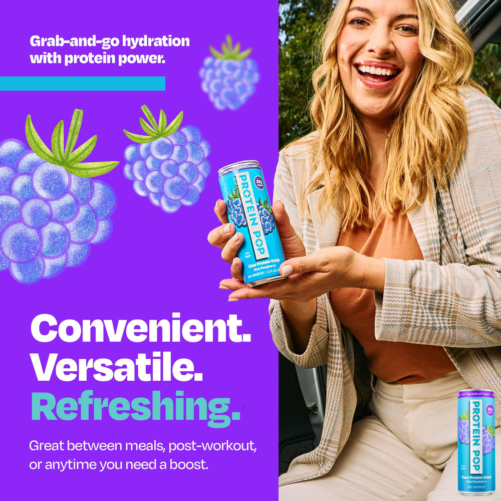 PROTEIN POP six-can multipack displayed for easy storage and value benefit