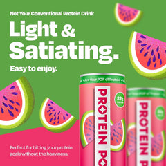 PROTEIN POP can held in hand to show 12 fl oz size and portable advantage