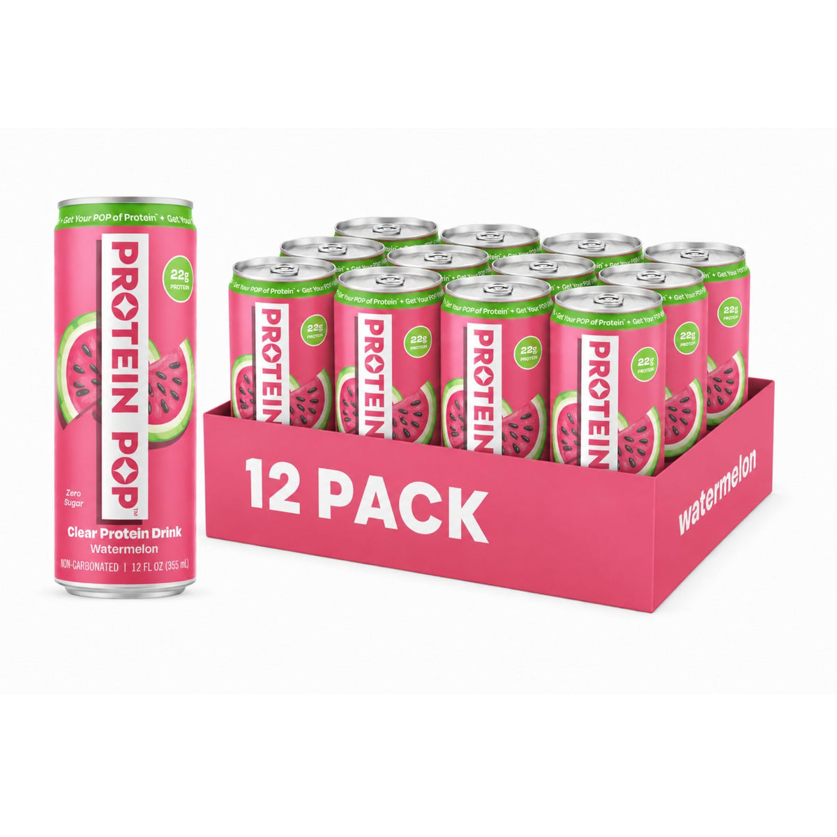 PROTEIN POP front packaging showing watermelon flavor and 22g protein benefit