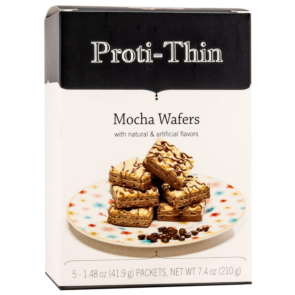 Proti-Thin front packaging showing mocha wafer box and product benefit