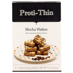 Proti-Thin wafers beside coffee illustrating snack pairing and controlled calories