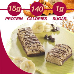 ProtiDIET unwrapped banana bread protein bar close-up showing chocolate coating