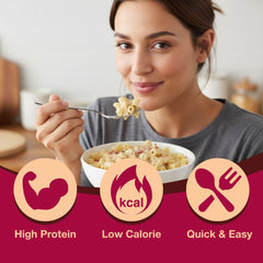 ProtiDIET prepared pasta in bowl ready to eat emphasizing quick satisfaction