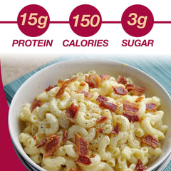ProtiDIET close-up of rehydrated texture demonstrating creamy carbonara consistency