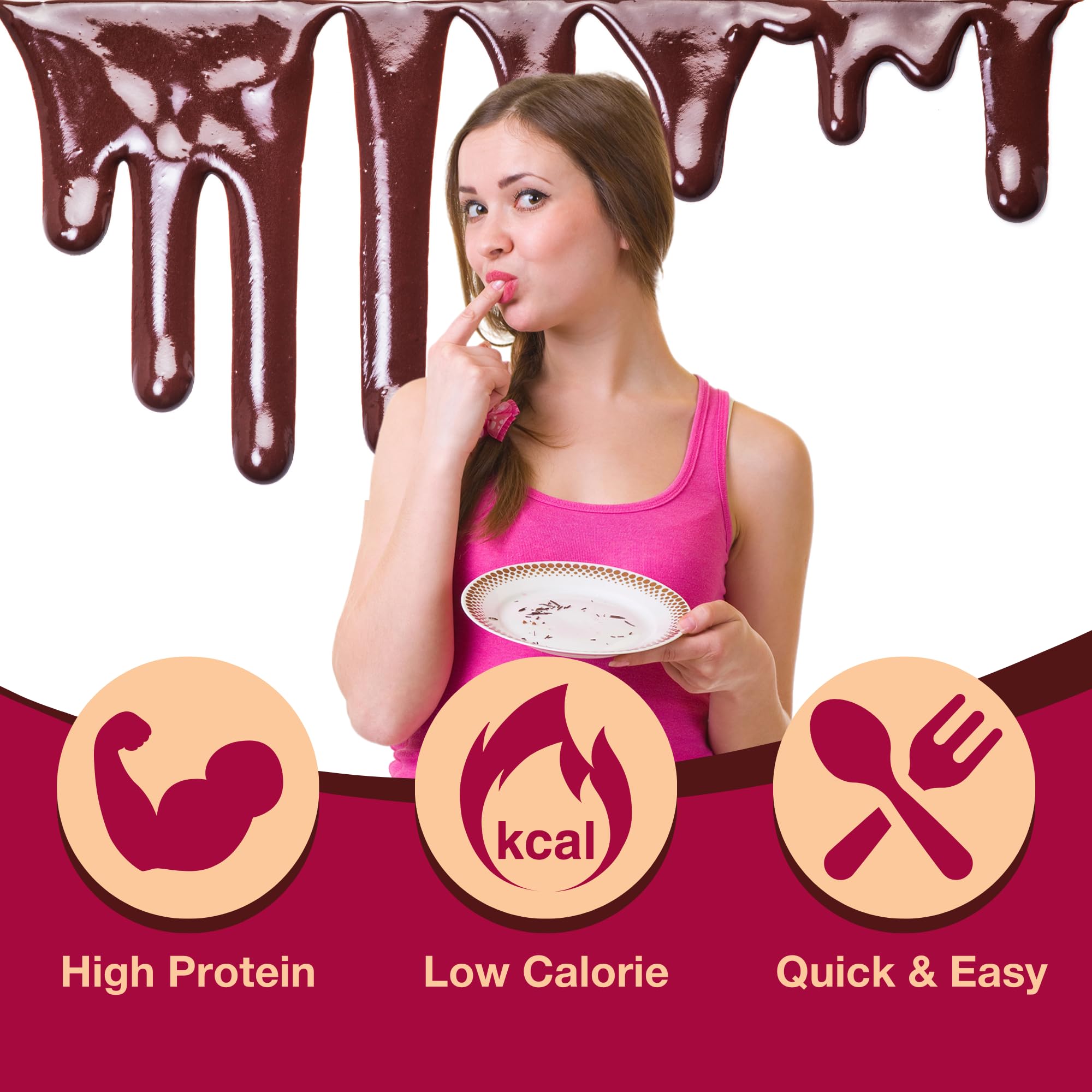 ProtiDIET prepared chocolate cake on plate showing warm indulgence and low calories