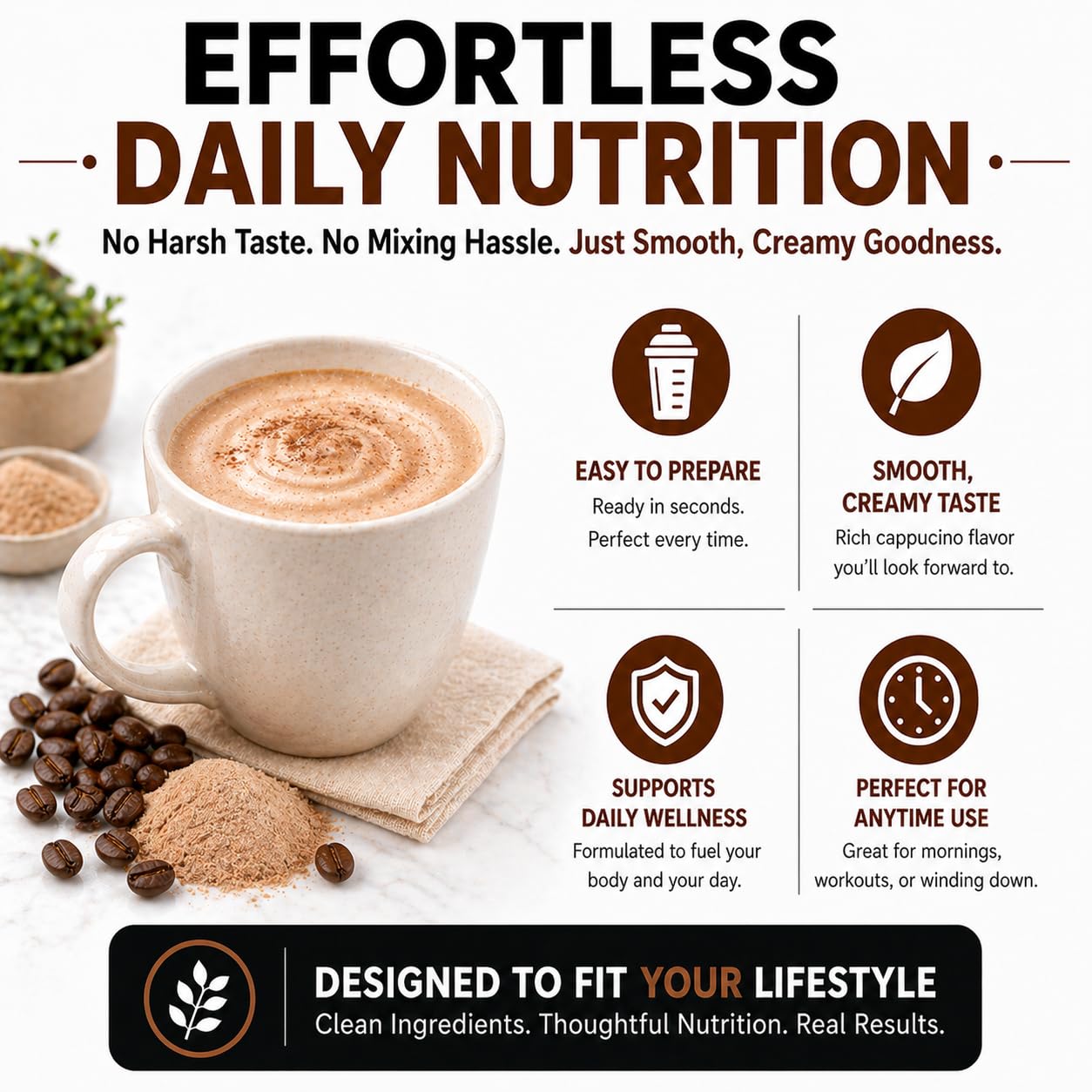 ProtiFit cup on kitchen counter with morning items showing convenient on-the-go use