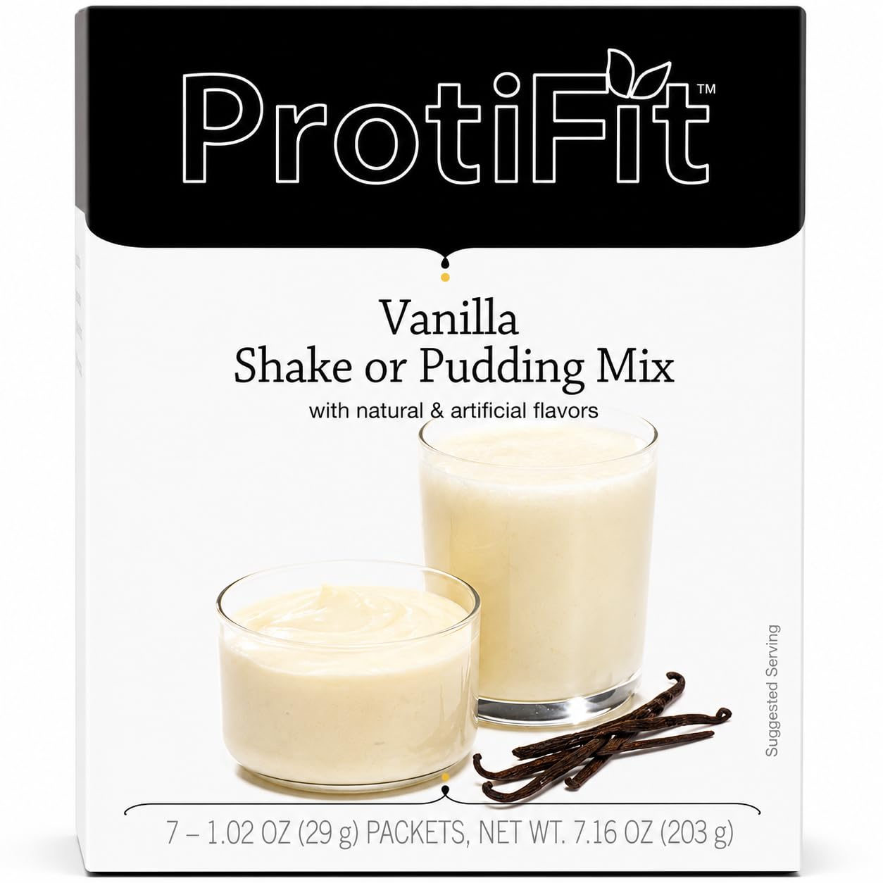 ProtiFit front box showing 7 serving packets and vanilla branding for convenience