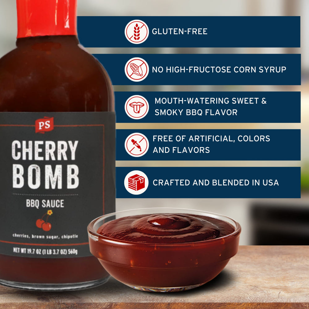 PS Seasoning Cherry Bomb sauce being poured from bottle showcasing thick texture