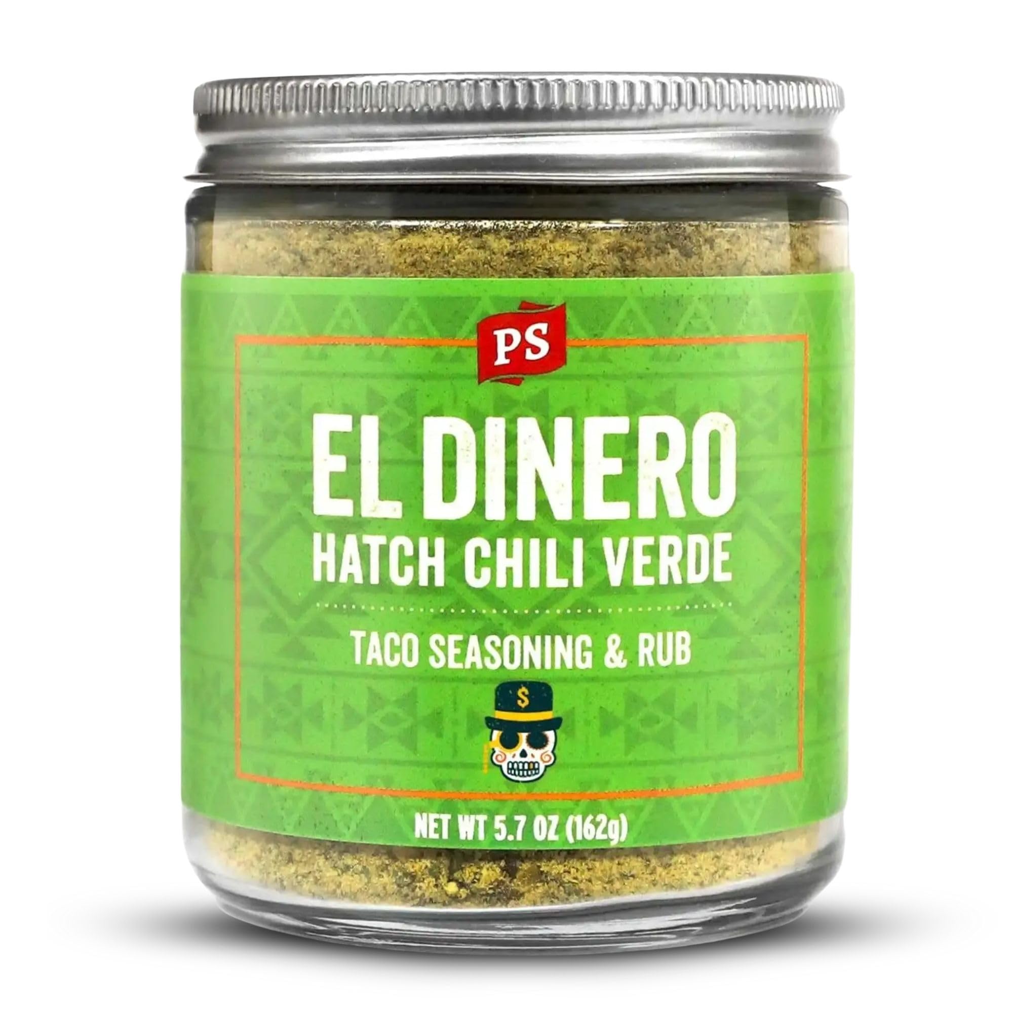 PS Seasoning front packaging showing bold El Dinero label and taco use benefit