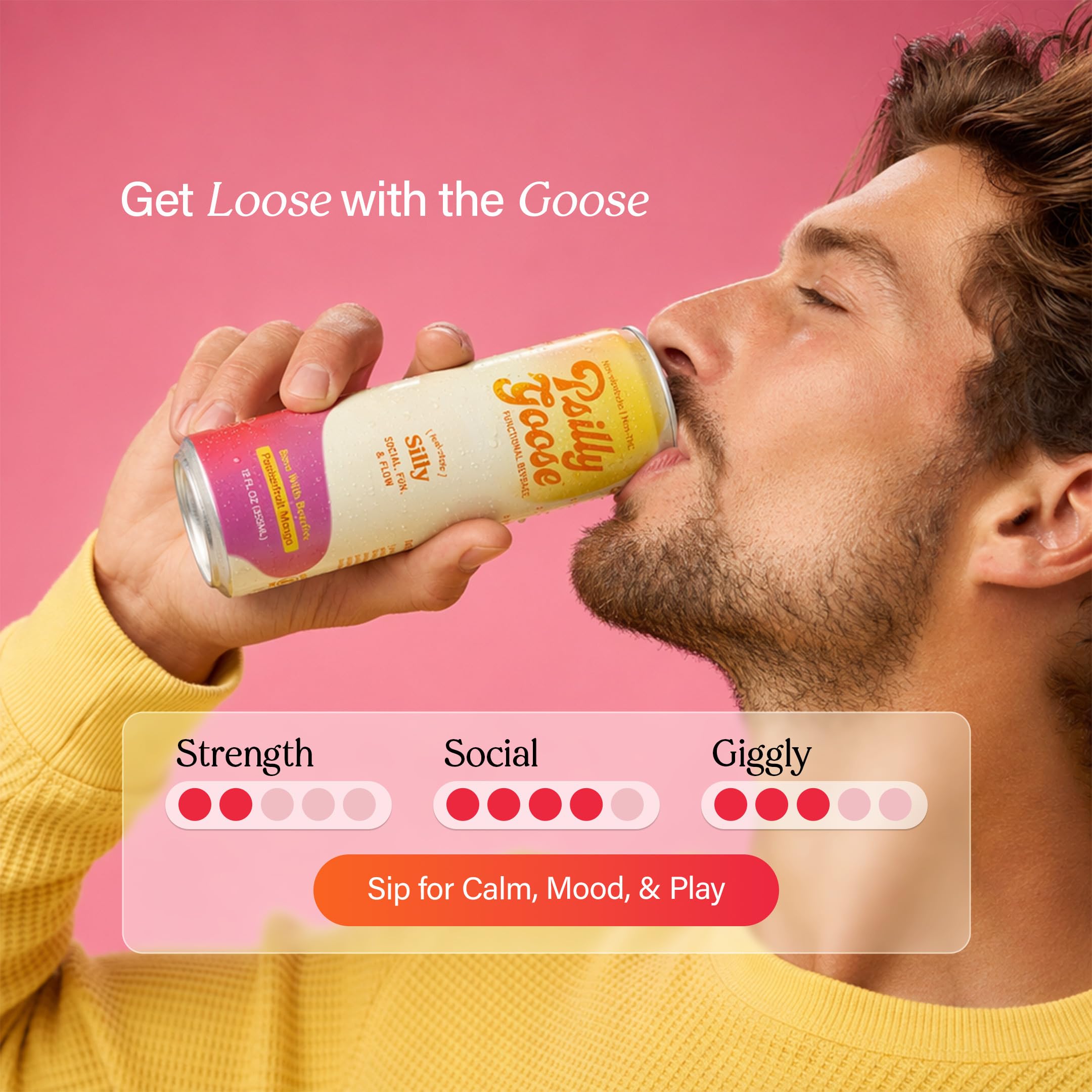 Psilly Goose poured into a glass with ice showcasing color and cocktail-friendly versatility