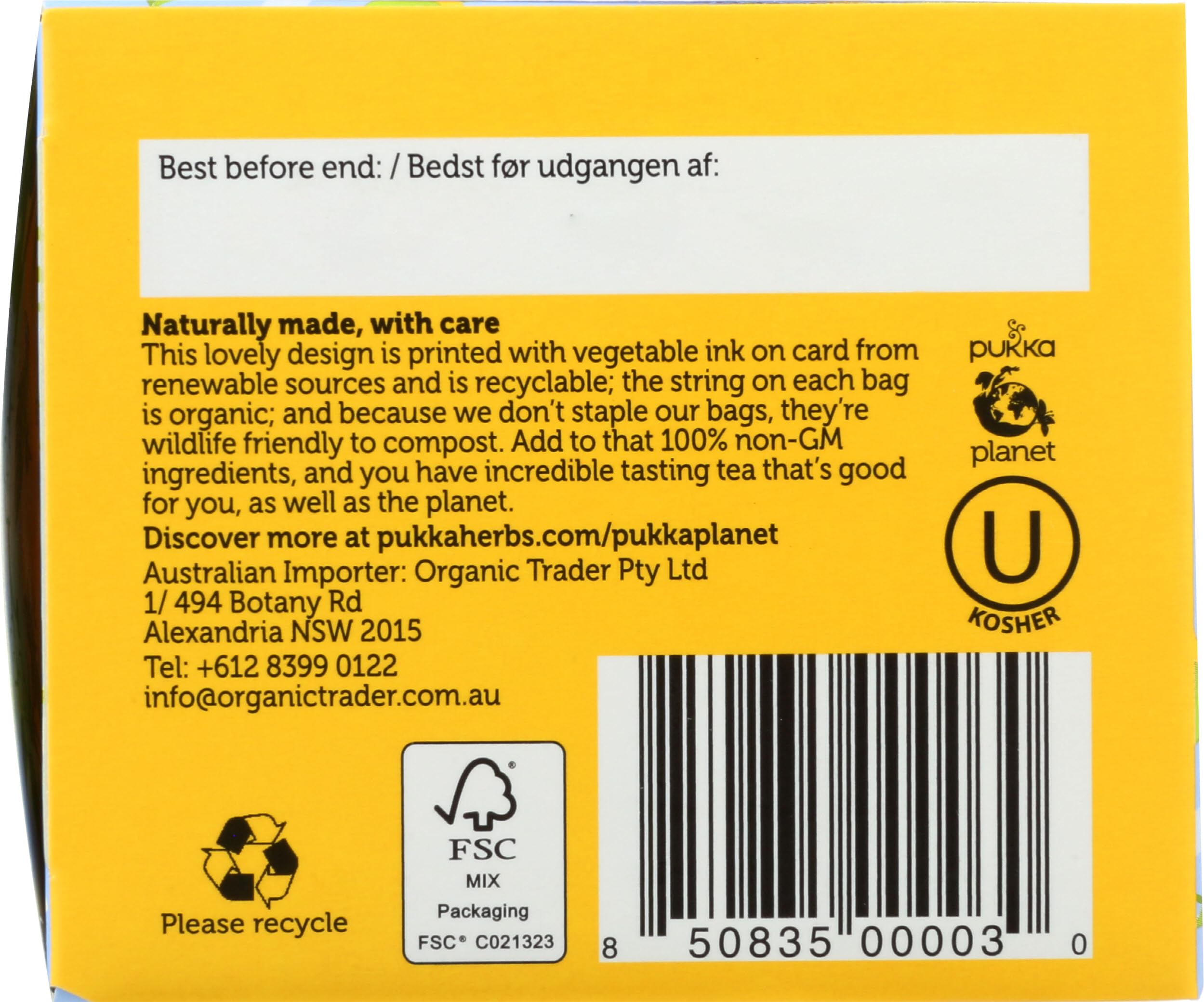 Pukka box next to a ruler showing size and 20-sachet quantity for portion planning