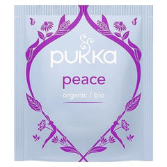 Pukka Peace brewed cup with steam illustrating soothing aroma and relaxation