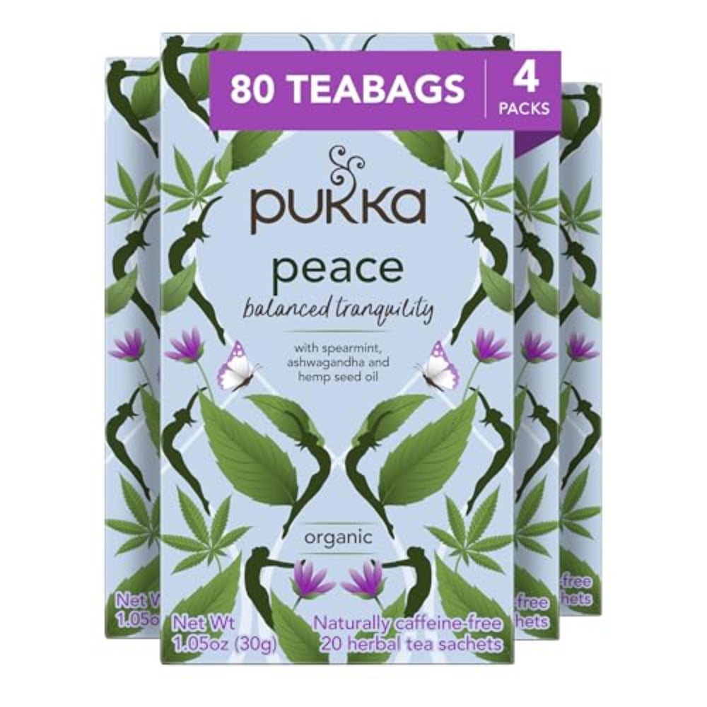 Pukka Peace front box showing organic labels and calming design