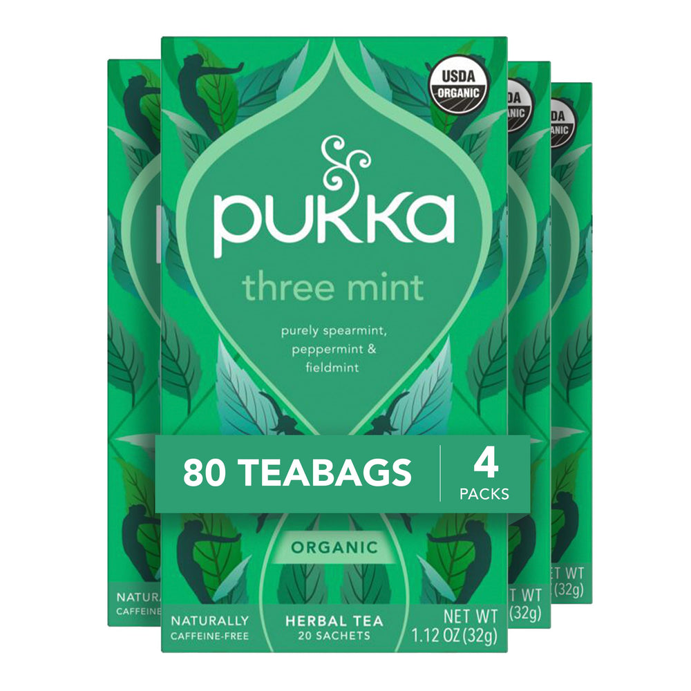 Pukka front box view showing 4-pack and organic badge benefits