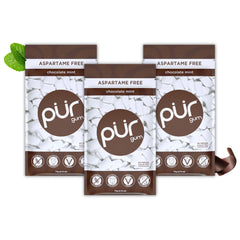 PUR Gum front packaging showing chocolate mint and resealable bag benefit