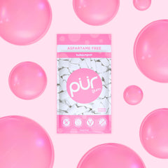 PUR Gum piece close-up texture highlighting smooth coating and consistent chew