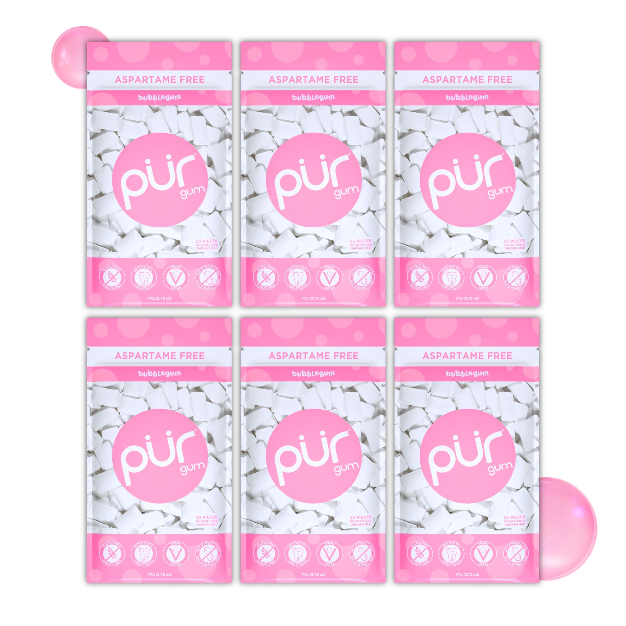 PUR Gum front packaging showing bubblegum bags and brand visibility for easy selection