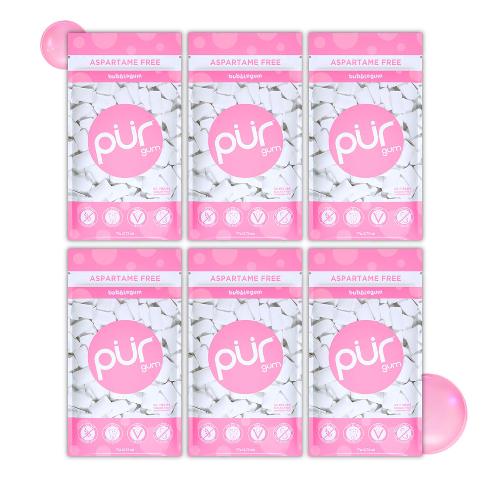 PUR Gum front packaging showing bubblegum bags and brand visibility for easy selection