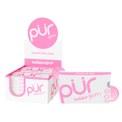 PUR Gum front packaging showing bubblegum blister packs and brand clarity