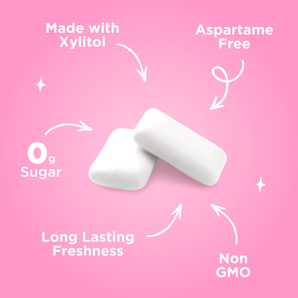 PUR Gum held in hand illustrating size and portability for quick freshen-ups