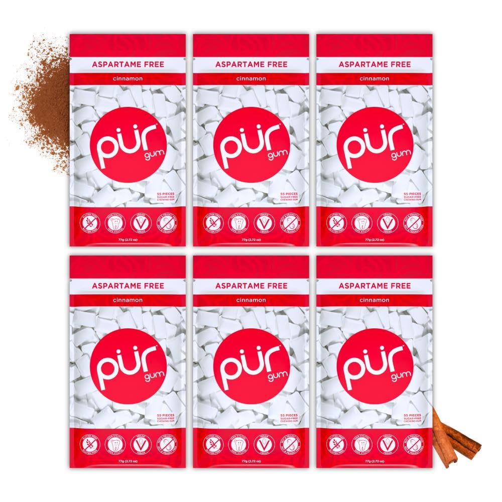 PUR Gum front packaging showing resealable bag and cinnamon flavor for convenient freshness
