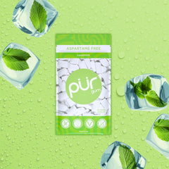PUR Gum open resealable bag displaying multiple pieces and freshness benefit