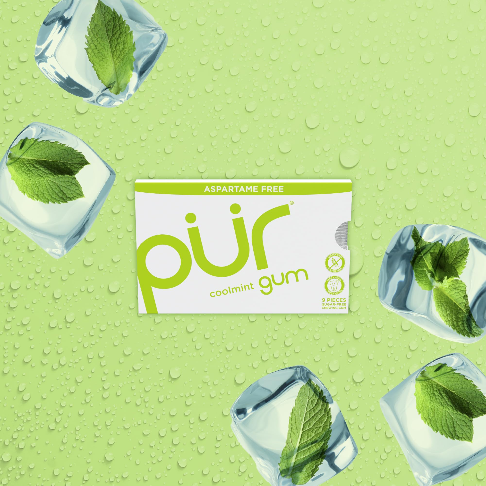 PUR Gum single piece close-up displaying smooth texture and fresh taste