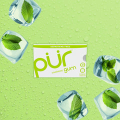 PUR Gum single piece close-up displaying smooth texture and fresh taste