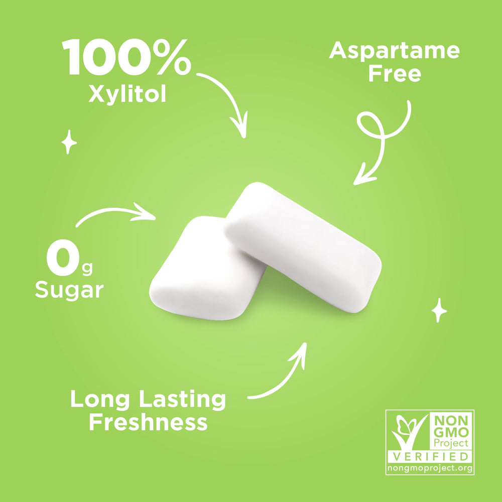 PUR Gum next to a hand showing size and convenient portability
