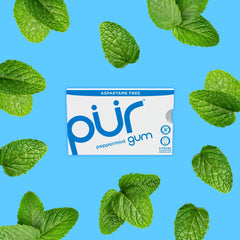 PUR Gum single piece detail highlighting texture and bright peppermint benefit