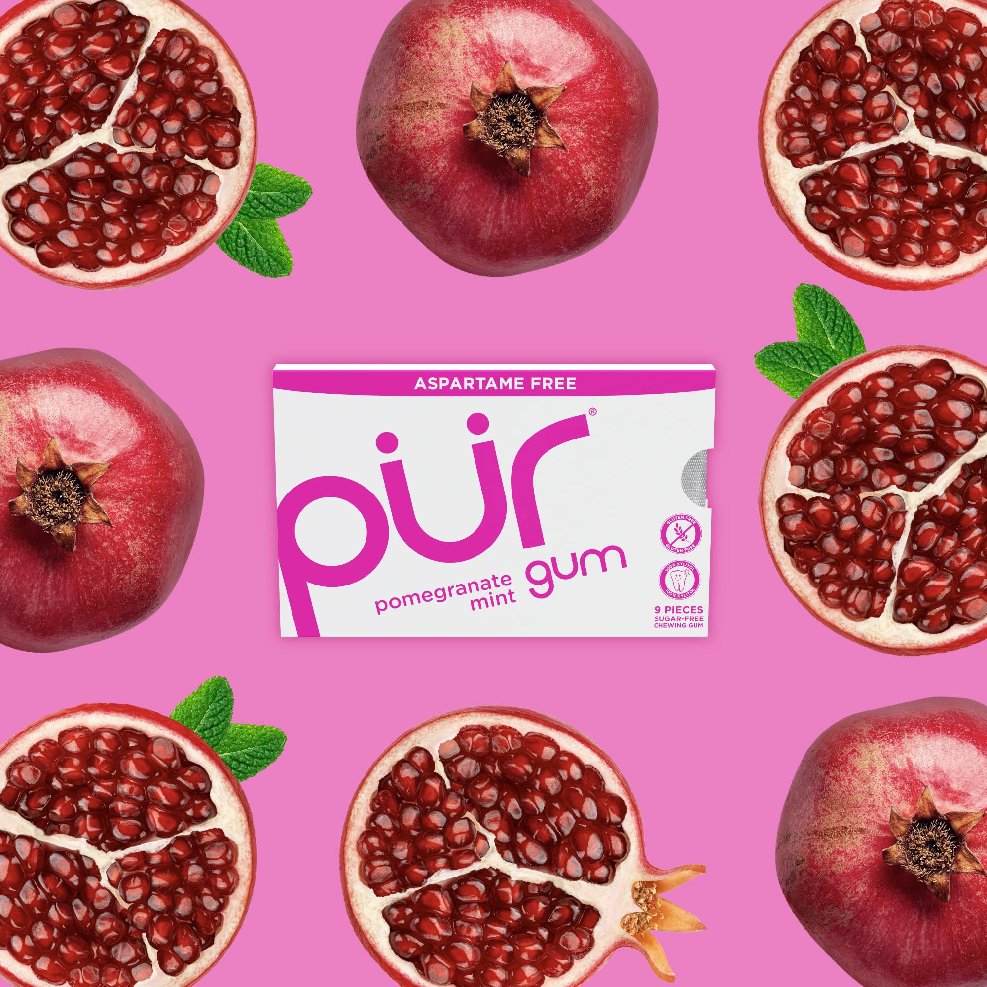 PUR Gum single piece texture close-up showing smooth chew and flavor
