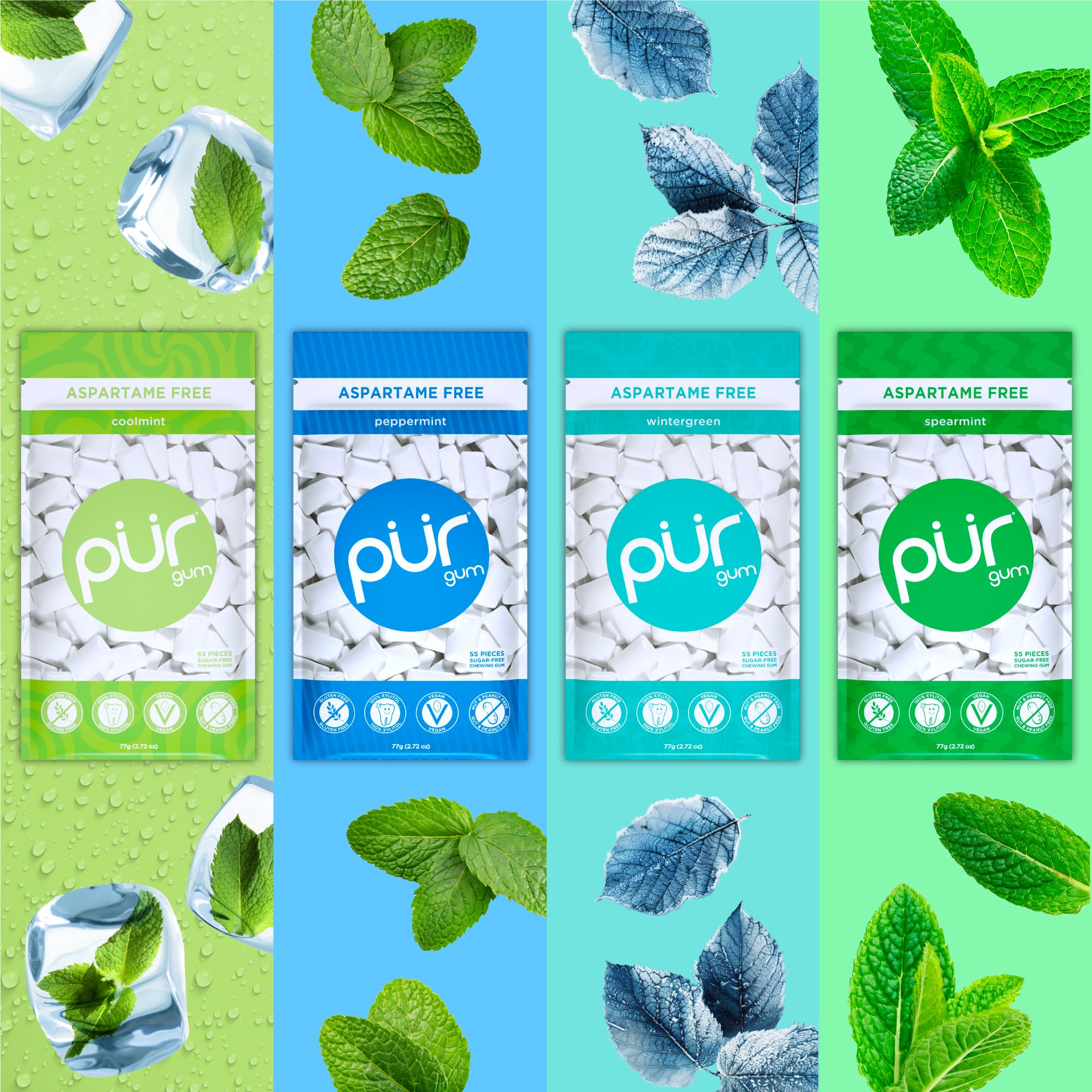 PUR Gum open resealable bag highlighting freshness retention and easy access