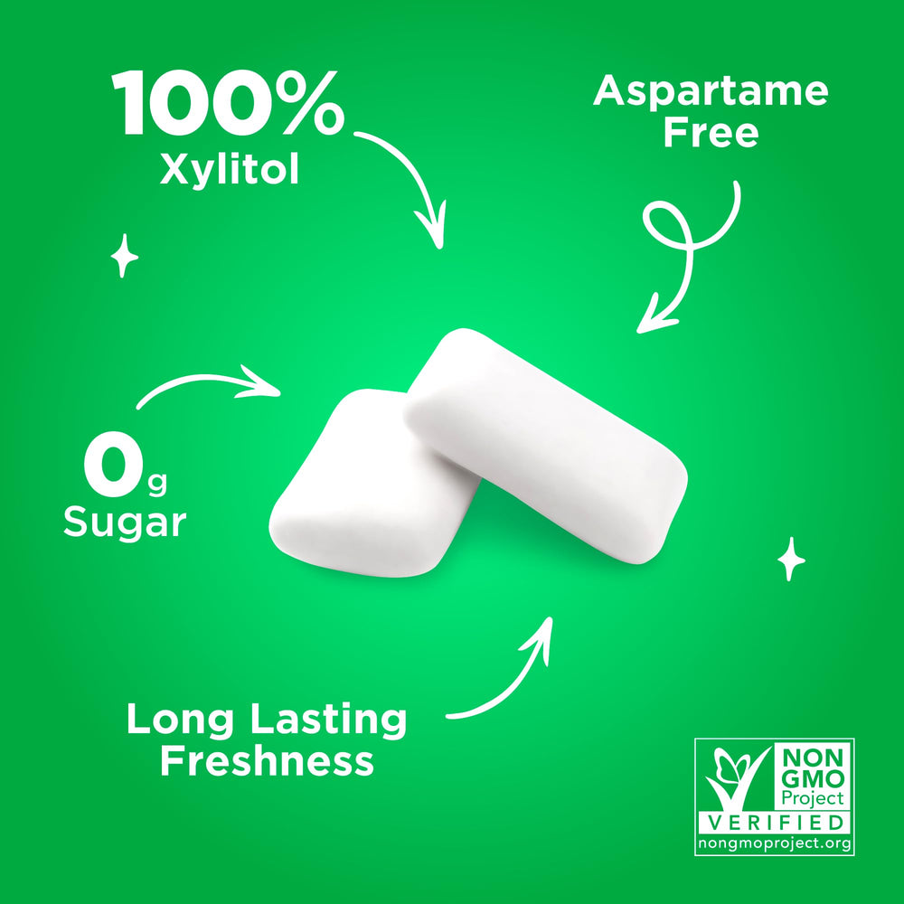Bulk box of 12 PUR Gum bags illustrating value pack and long-lasting supply