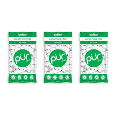 PUR Gum front packaging showing three 55-count packs and clear labeling benefit convenience