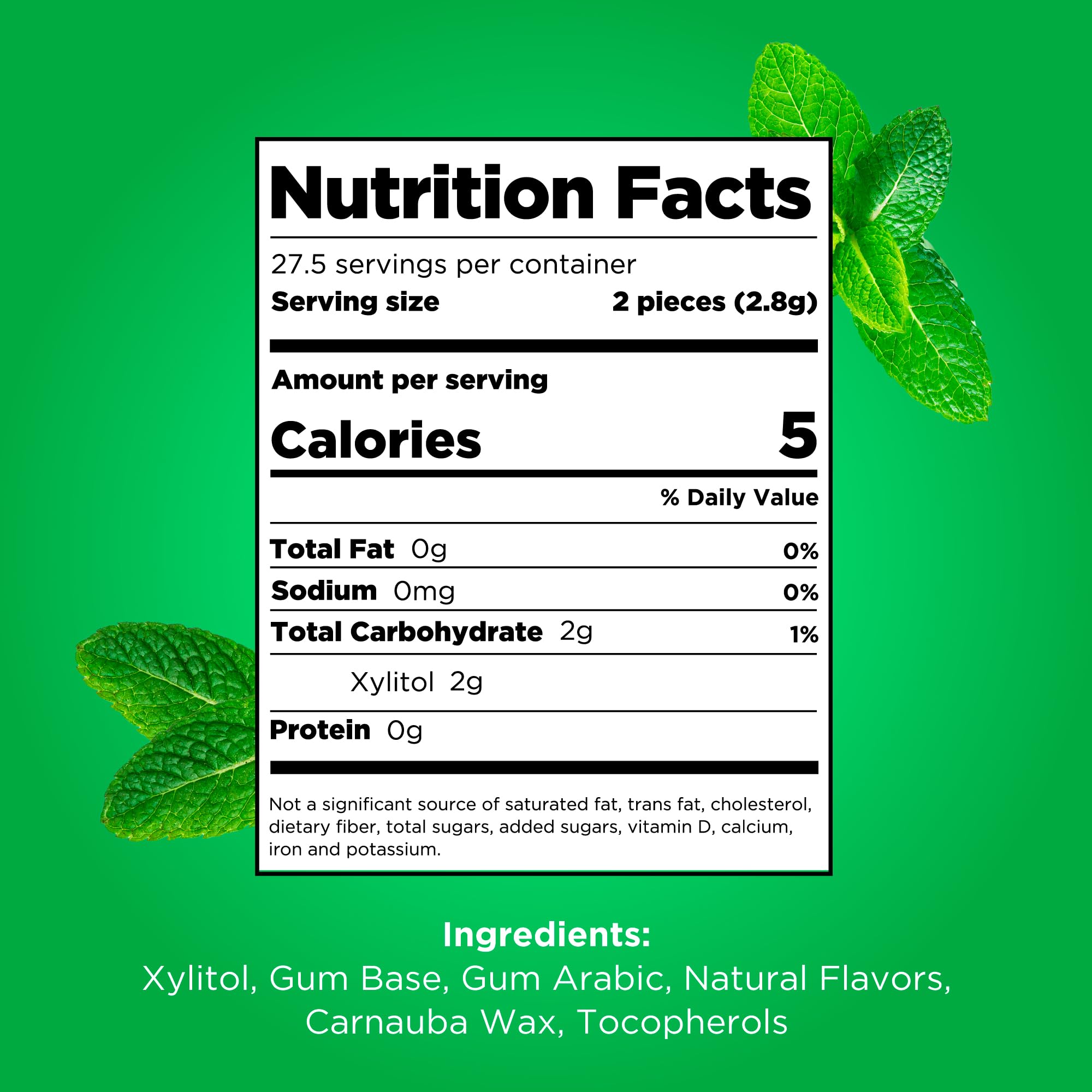PUR Gum ingredient label highlighting sustainably sourced xylitol and cleaner formulation