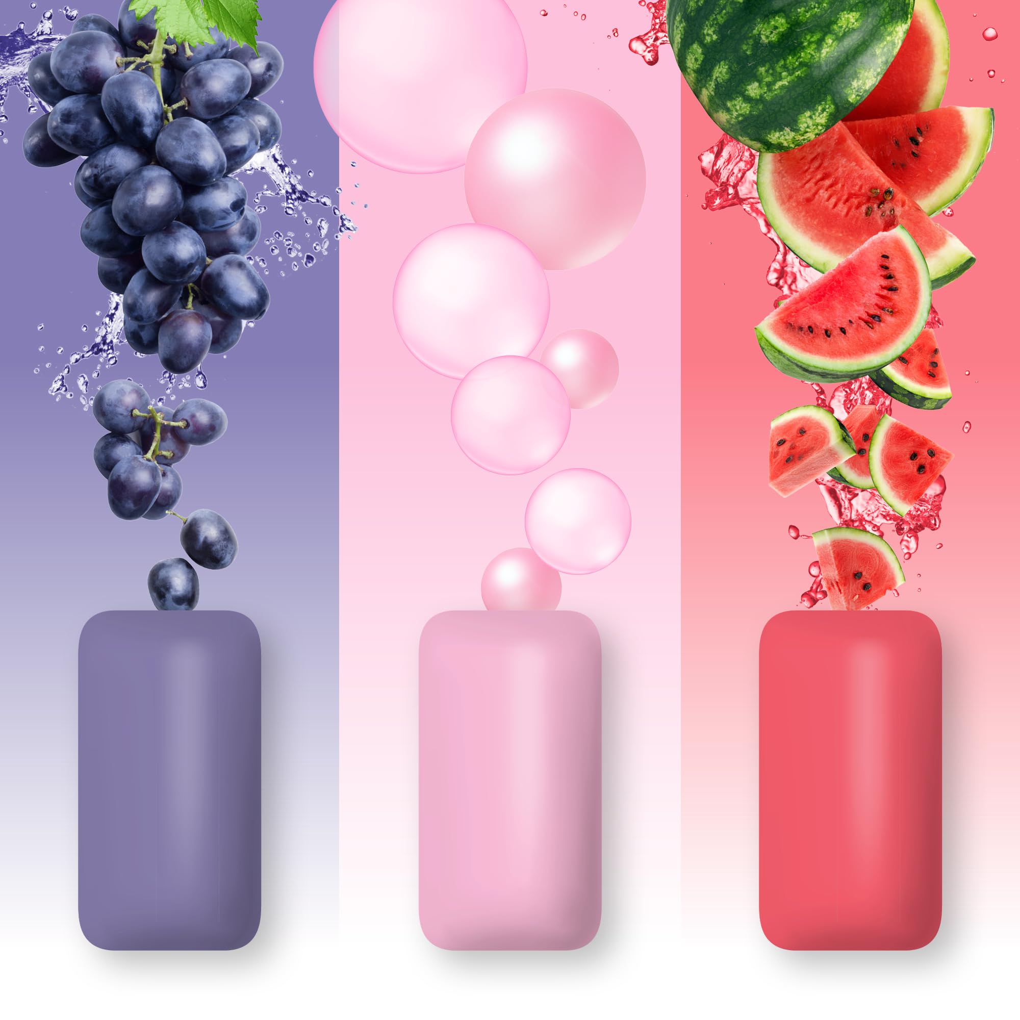 PUR Jumbo Gum three flavors displayed together illustrating bubblegum grape and watermelon variety