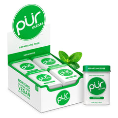 PUR brand front tin packaging showing spearmint label and count for easy selection
