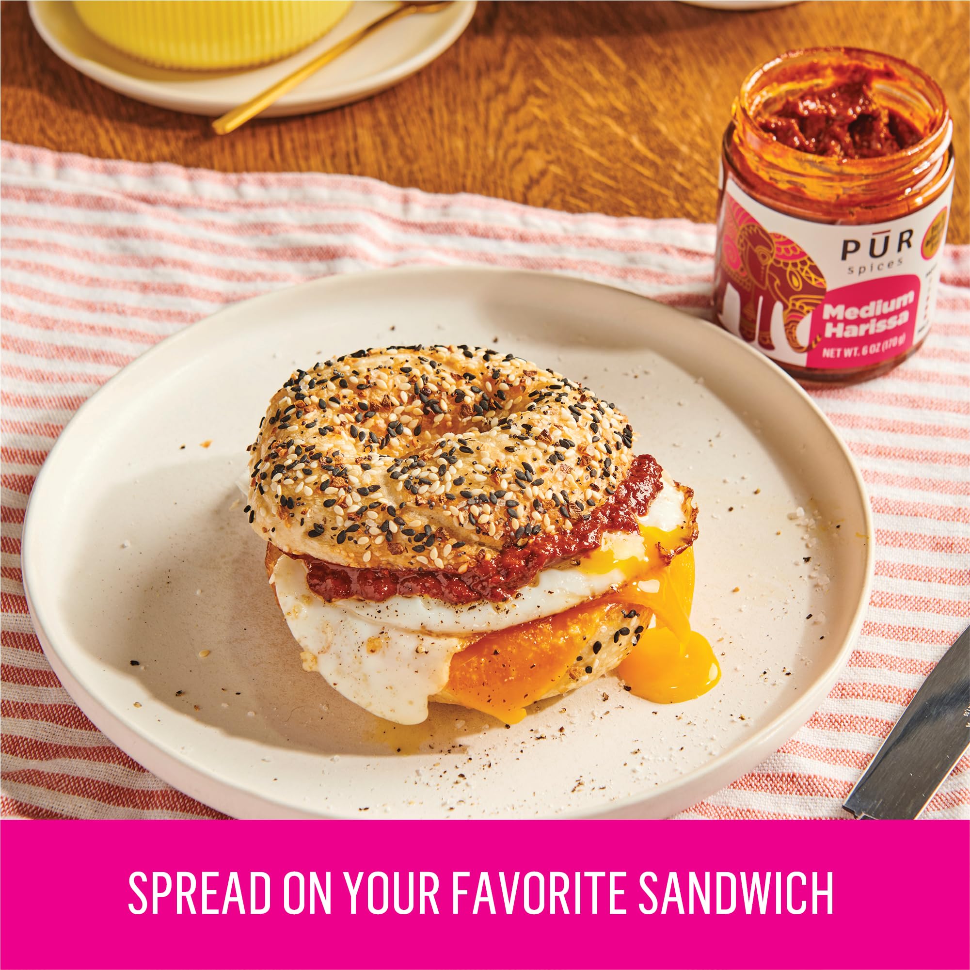 PUR Spices harissa spread on avocado toast for bright savory boost