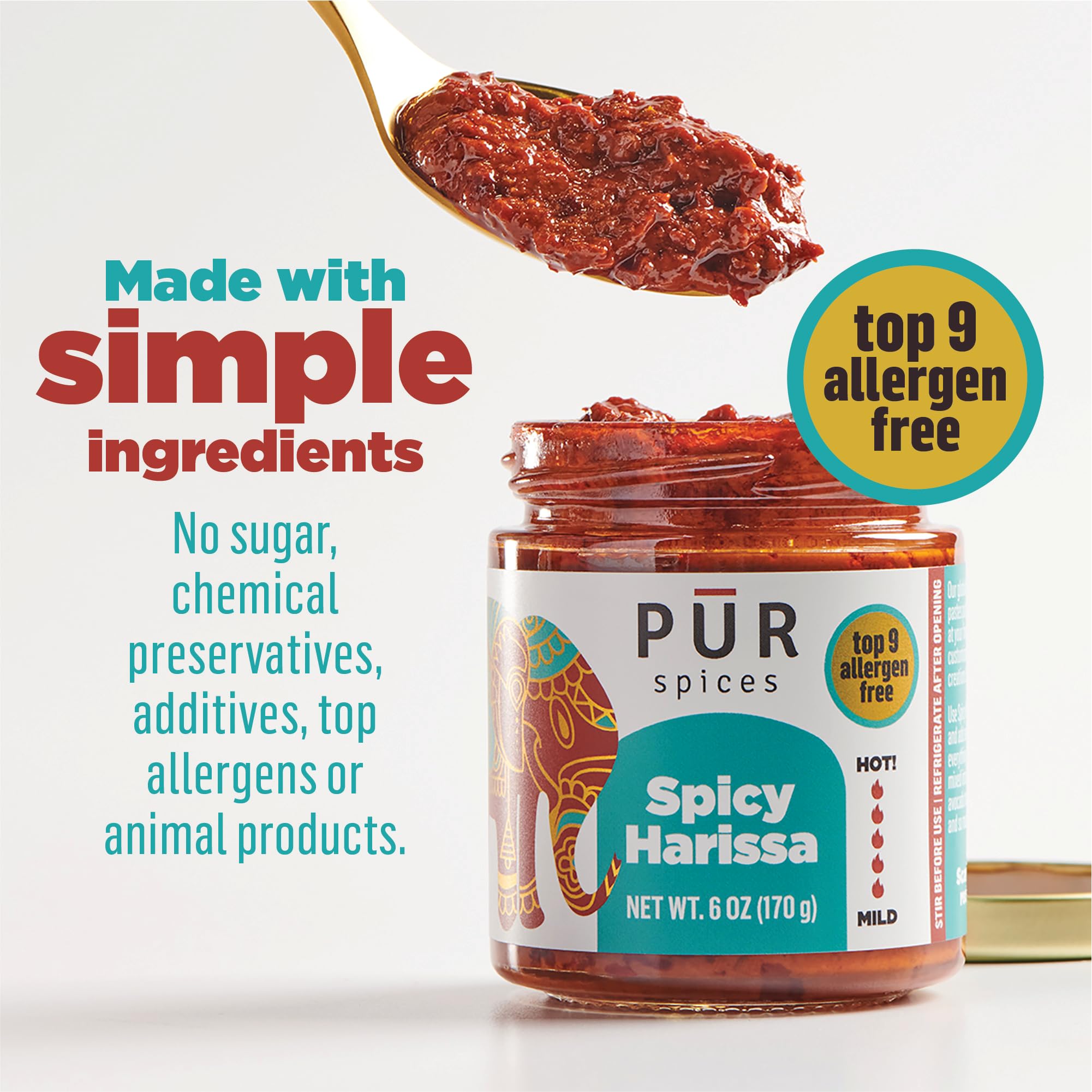 PUR Spices spoon serving paste highlighting easy portioning benefit
